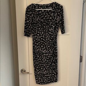 Ralph Lauren Black Midi Dress with White Abstract Print